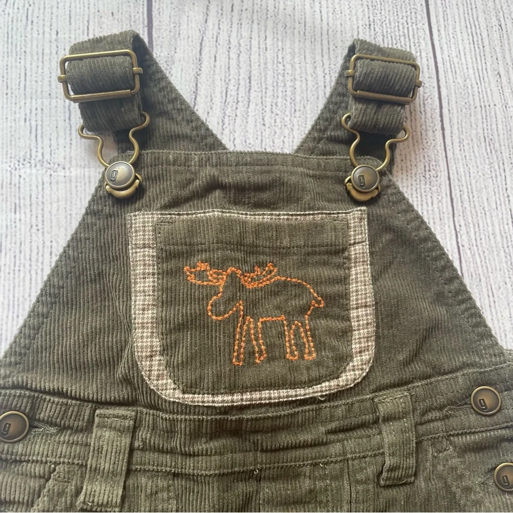 Gymboree Green Corduroy Moose Overalls Size 6-12 months